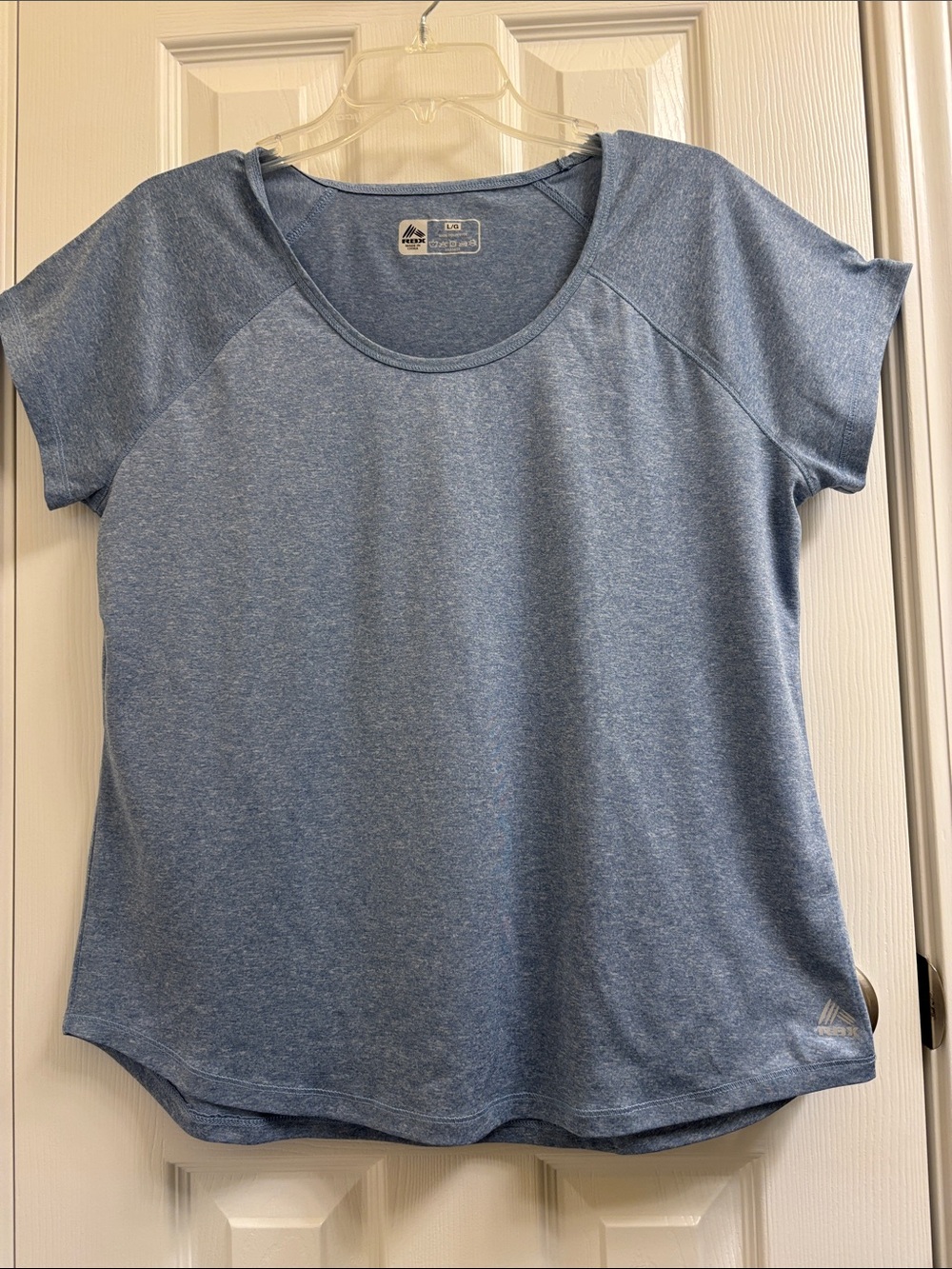 RBX Women's Short Sleeve Scoop Neck Top in Heather Blue, Size L